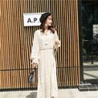 Gather Cuff Tasseled Lace Midi Dress