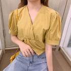 V-neck Solid Color Puff Sleeve Short-sleeved Shirt