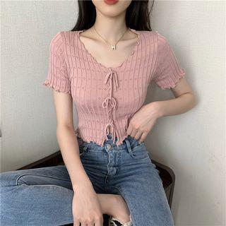 Lettuce Edge Tie-strap Knit Crop Top