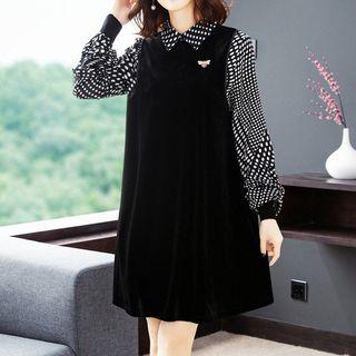 Long-sleeve Dotted Mini Shift Dress