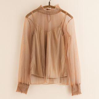 Set: Mesh Long-sleeve Top + Camisole