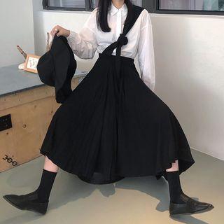 Long-sleeve Shirt / Asymmetric A-line Midi Skirt