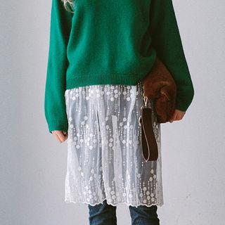 Mock-neck Sheer Lace Empire Dress