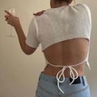 Short-sleeve Cutout-back Cropped Knit Top