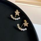 Faux Pearl Rhinestone Star Swing Earring 1 Pair - S925 Silver - One Size