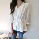 3/4-sleeve Tie-waist Blouse