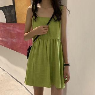 Spaghetti Strap Mini A-line Dress Green - One Size