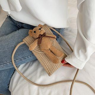 Bear Applique Woven Crossbody Bag