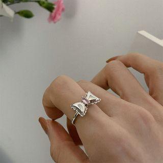 Rhinestone Bow Ring Jz6167 - Silver & Pink - One Size