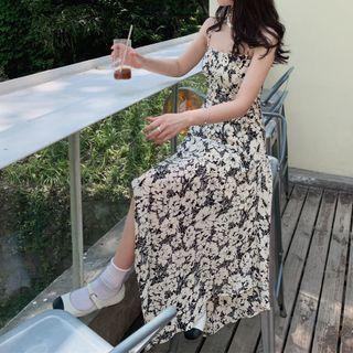 Spaghetti Strap Floral Asymmetrical A-line Dress
