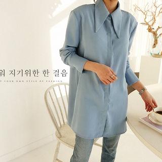 Hidden-button Long Shirt Sky Blue - One Size