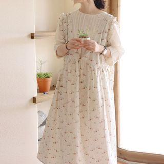 V-neck Frilled Floral Print Tank Dress