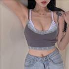 Lace Trim Cropped Camisole Top Without White Camisole Top - Grayish Purple - One Size