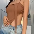 Halter-neck Open-back Cropped Top Brown - One Size