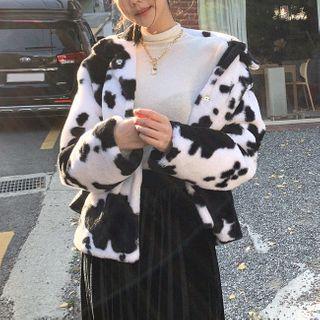 Faux-fur Leopard Print Jacket Ivory - One Size