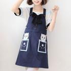 Short-sleeve Bow T-shirt / Denim Jumper Dress
