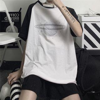 Couple Matching Short-sleeve Planet Print T-shirt White - One Size