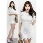 Short-sleeve Lace Sheath Mini Dress