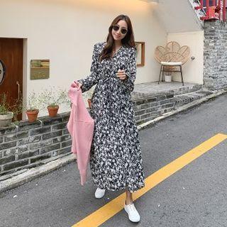 Drawstring-waist Floral Print Maxi Dress