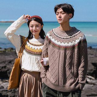 Couple Matching Cable Knit Patterned Panel Sweater