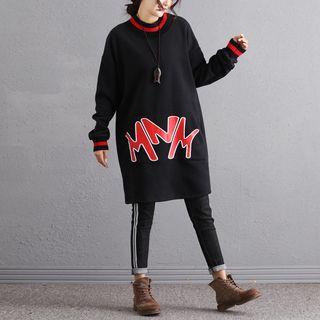 Lettering Striped Trim Pullover Dress