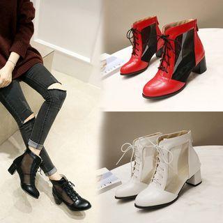 Mesh Panel Block Heel Ankle Boots