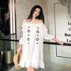 Embroidered Off-shoulder Loose-fit Dress