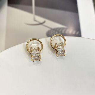 Rhinestone Hoop Earring 1 Pair - S925 Silver Needle - As Shown In Figure - One Size