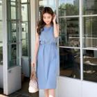 Sleeveless Dress With Cord Sky Blue - One Size