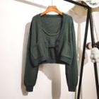 Set: Crop Knit Tank Top + Cardigan Knit Tank Top & Cardigan - Dark Green - One Size