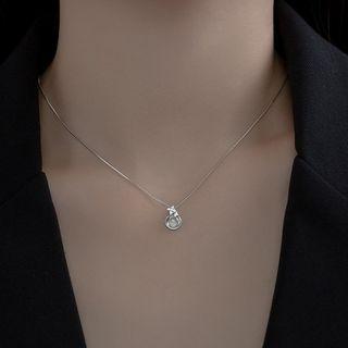 Rhinestone Star Glass Bead Pendant Sterling Silver Necklace 1 Pc - Silver - One Size