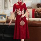 3/4-sleeve Embroidered Chinese Traditional Cocktail Dress