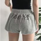 Lettering Embroidered Shorts Gray - One Size