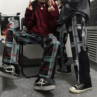 Couple Matching Color Block Plaid Pants