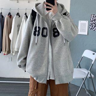 Number Print Zip-up Hoodie