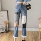 Fluffy Panel High-waist Straight-leg Jeans