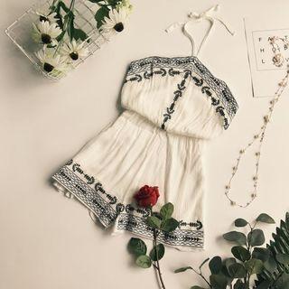 Embroidered Halter Playsuit