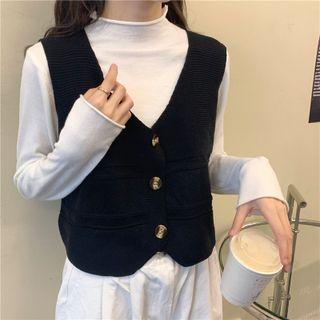 Plain Long-sleeve Top / V-neck Knit Tank Top