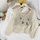Butterfly Embroidered Crochet Panel Blouse