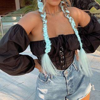 Puff-sleeve Off-shoulder Lace-up Top