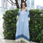 Tasseled Patterned Maxi Dress With Sash Sky Blue - One Size