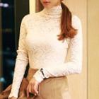 High Neck Long-sleeve Lace Top