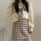Lettering Sweatshirt / Houndstooth Mini Fitted Skirt
