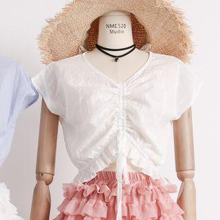 Lightweight Drawstring-front Cropped Top