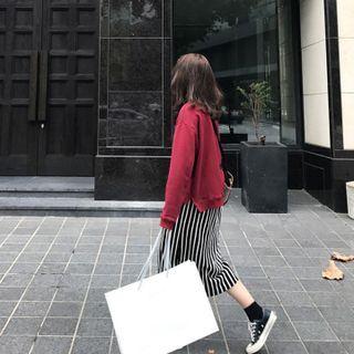 Set: Sweatshirt + Striped Midi Skirt