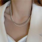 Chain Faux Pearl Layered Necklace 4277 - White & Silver - One Size