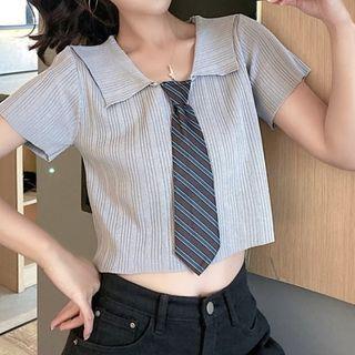 Short-sleeve Plain Ribbed Crop Top