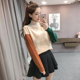 Colour Block Turtleneck Long-sleeve Knit Top