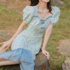 Short-sleeve Plaid Asymmetrical Dress