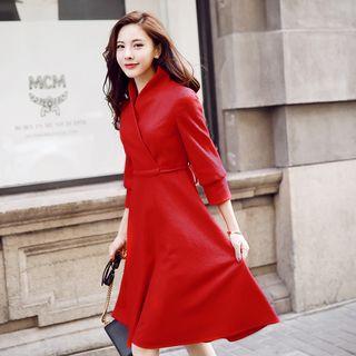 3/4-sleeve Drawstring Dress